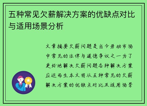 五种常见欠薪解决方案的优缺点对比与适用场景分析 五种常见欠薪解决方案的优缺点对比与适用场景分析